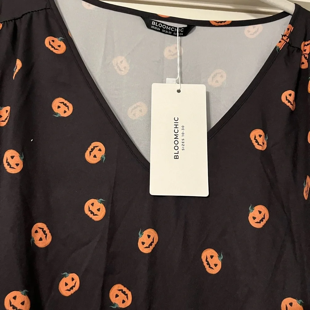 Black Dress with Orange Pumpkin Print - Picture 2 of 2